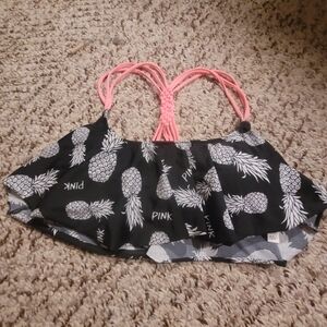 PINK Victoria's Secret Black Pineapple Bikini top with Pink Straps